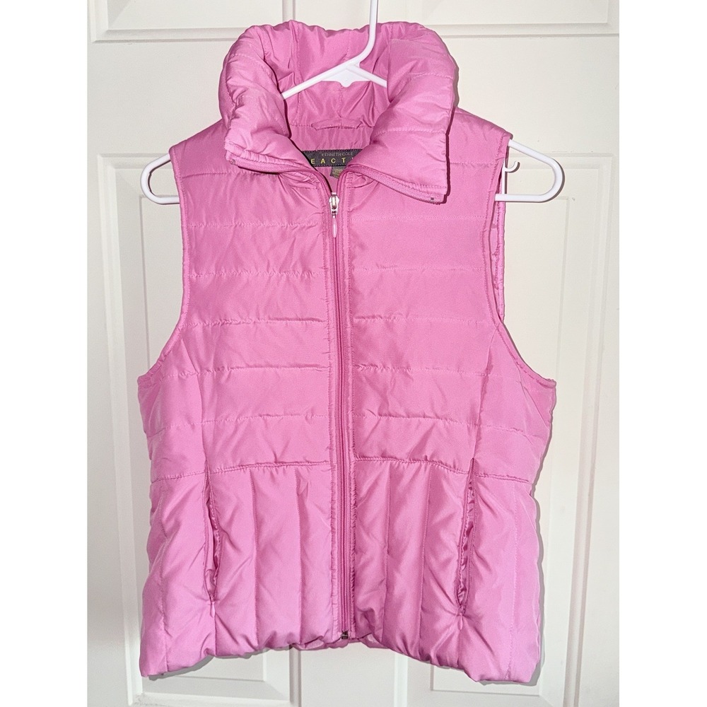 Kenneth Cole Reaction Womens M Pink Down Feather Puffer Vest Full Zip
